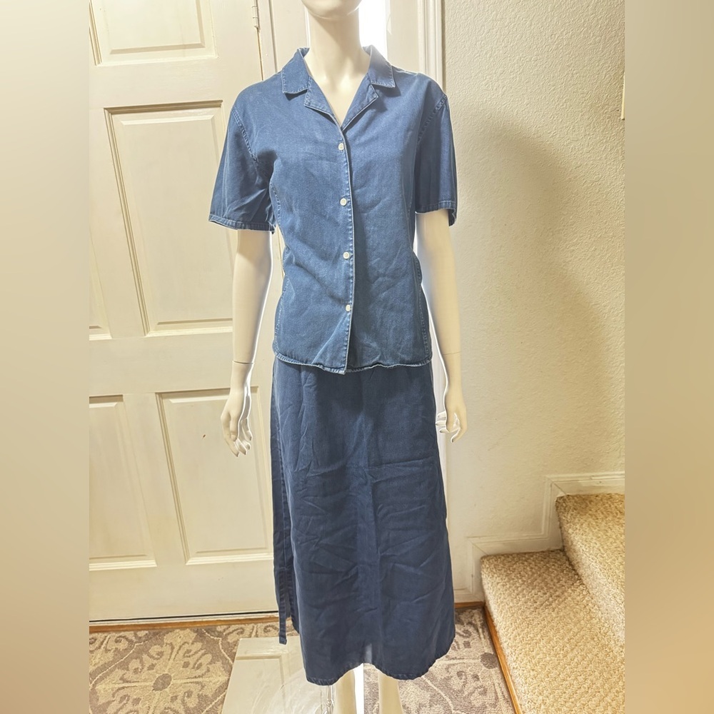 Talbots 100%Cotton Two Piece Set Blue Denim Maxi Skirt/Blaise SZ 12 J-50